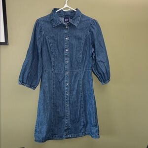 GAP Blue Buttoned Midi Dress with Notched Collar